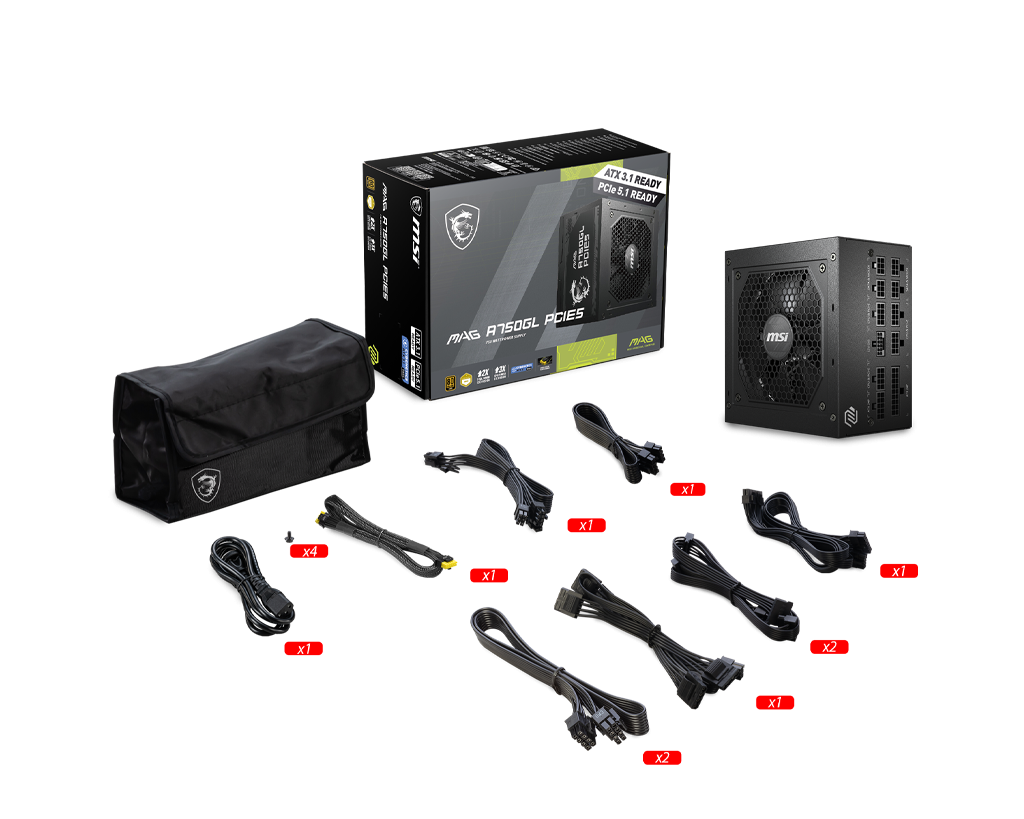 MSI Desktop PC Netzteil ATX 750Watt 80Plus Gold MAG A750GL PCIE5                        (CGS) - MSI e-Shop | Offiziell von MSI Deutschland