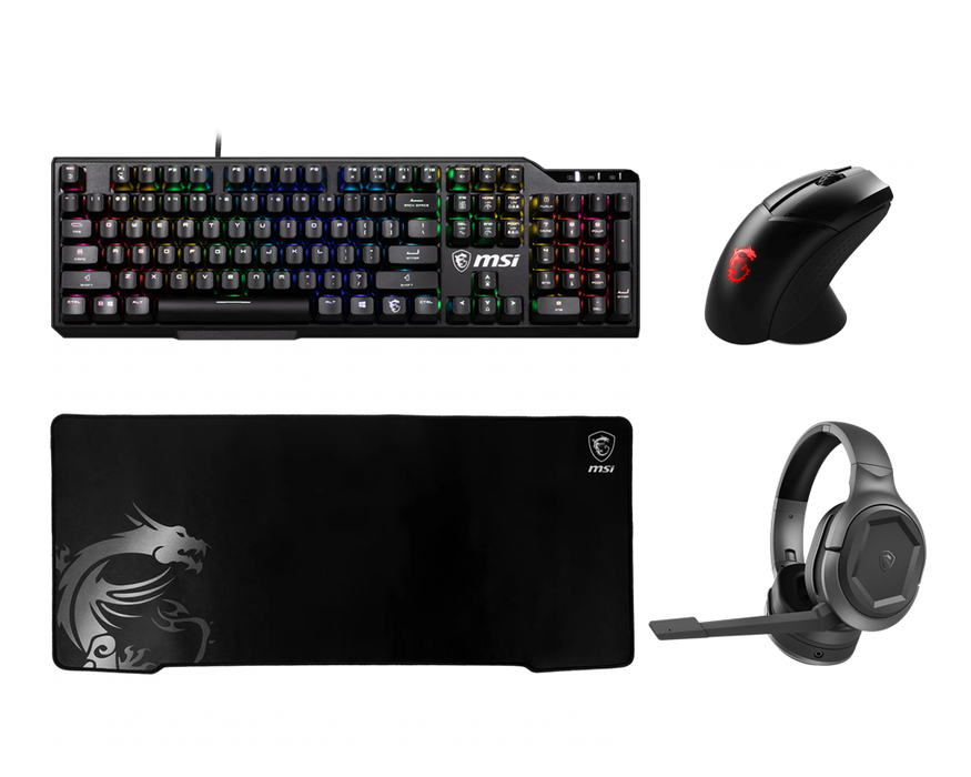 MSI ELITE Pack: GK41 Tastatur - GM41 Maus WL - GH50 Headset USB - GD70 Mauspad