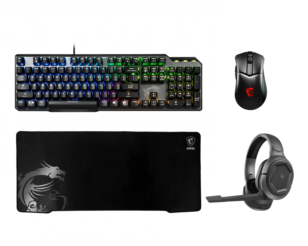 MSI Pro Pack: GK50 Elite Tastatur - GM51 Maus WL - GH50 Headset USB - GD70 Mauspad