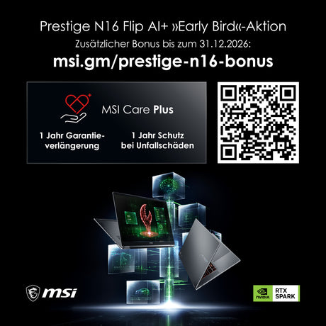 MSI Laptop Prestige N16 Flip AI+ C1XMT-027Y [mit Bonusaktion] *** Vorabverkauf *** Versand ab MSI-HUB voraussichtlich ab KW 44!!!!! - MSI e-Shop | Offiziell von MSI Deutschland