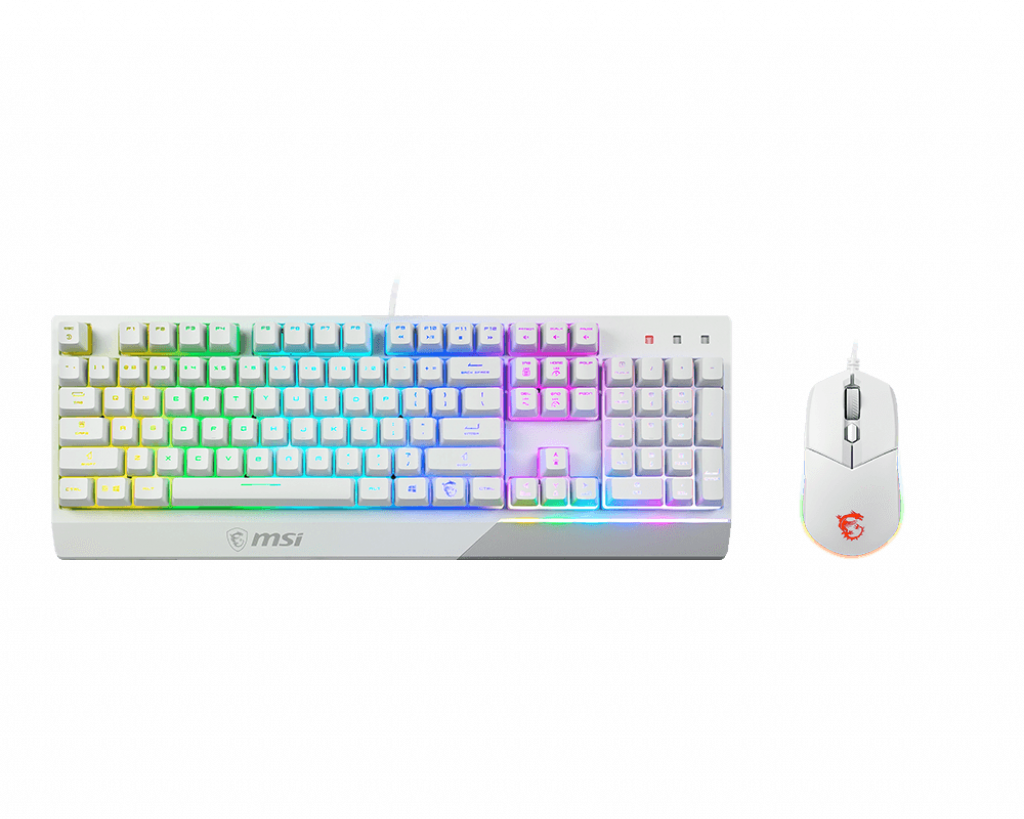MSI VIGOR GK30 COMBO WHITE – Gaming Toetsenbord (QWERTY US) + GM11 Muis – Wit, RGB, Mechanische Plunger Switches, 5000 DPI